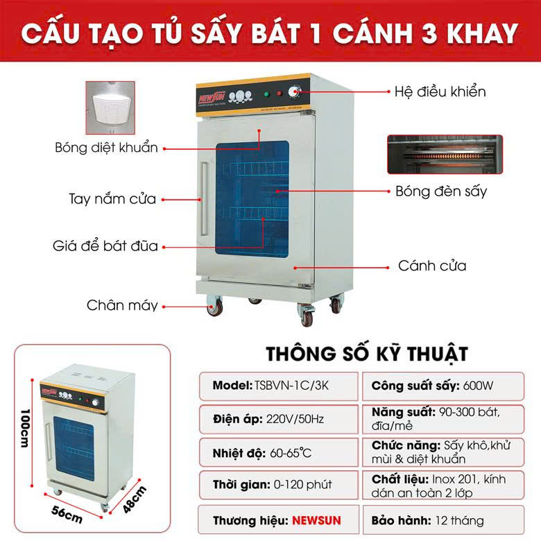 Cấu tạo tủ sấy bát công nghiệp 1 cánh Cấu tạo tủ sấy bát công nghiệp 1 cánh
