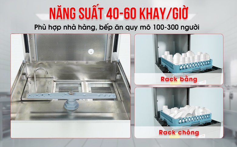 Năng suất vượt trội 40 - 60 khay bát đĩa/giờ Năng suất vượt trội 40 - 60 khay bát đĩa/giờ