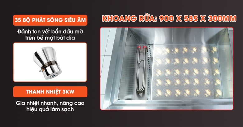 Khoang rửa tích hợp sóng siêu âm và thanh nhiệt công suất cao