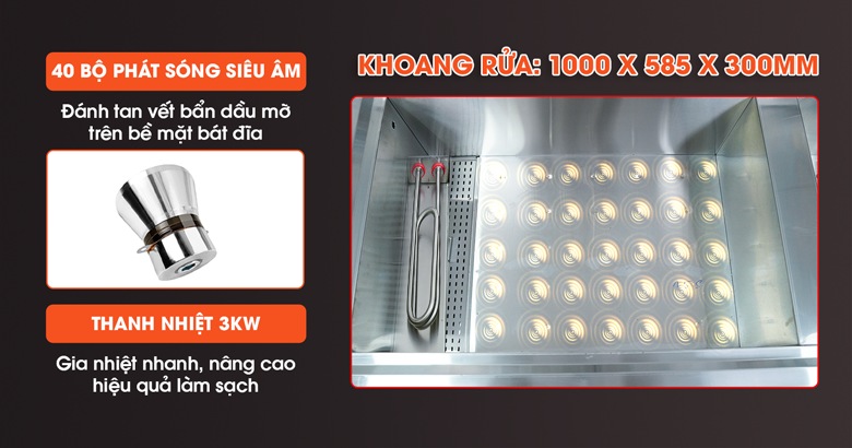 Khoang rửa tích hợp sóng siêu âm và thanh nhiệt công suất cao