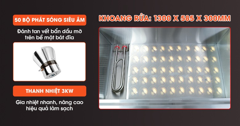 Khoang rửa tích hợp sóng siêu âm và thanh nhiệt công suất cao