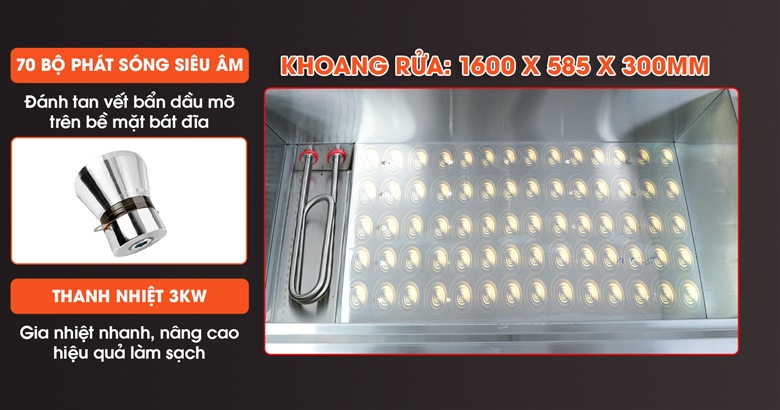 Khoang rửa tích hợp sóng siêu âm và thanh nhiệt công suất cao