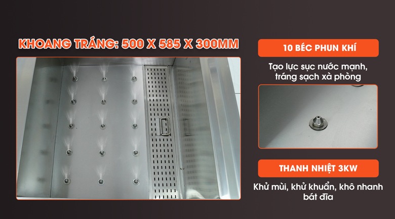 Khoang tráng tích hợp hệ thống sục khí mạnh và thanh gia nhiệt nước