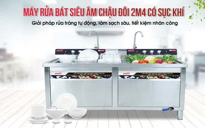 Máy rửa bát siêu âm 2m4 có sục khí NS2400 chính hãng, giá tốt