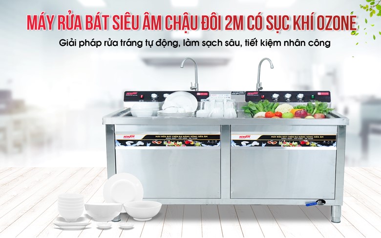 Máy rửa bát siêu âm 2m có sục khí ozone NS2000